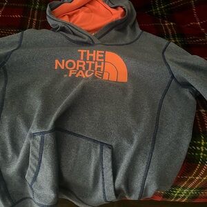 The North Face Heather Gray Pullover Hoodie with Orange Logo